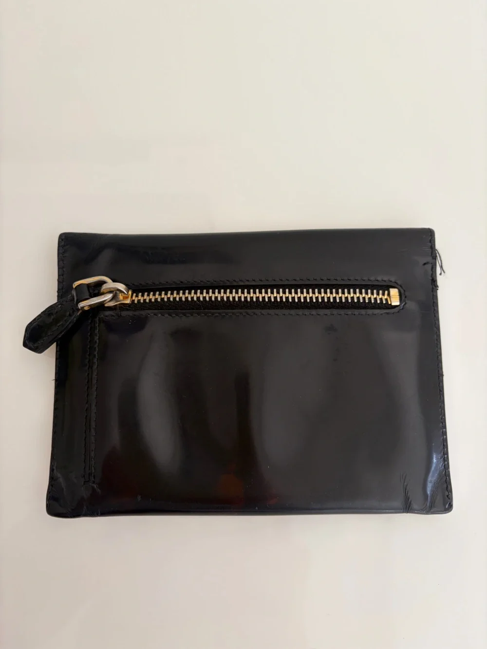 Vintage Prada Black Box Calf Leather Envelope Card Holder Made in Italy